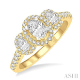 1 ctw Past, Present & Future Round Cut Diamond Engagement Ring With 3/8 ct Oval Cut Center Stone in 14K Yellow and White Gold